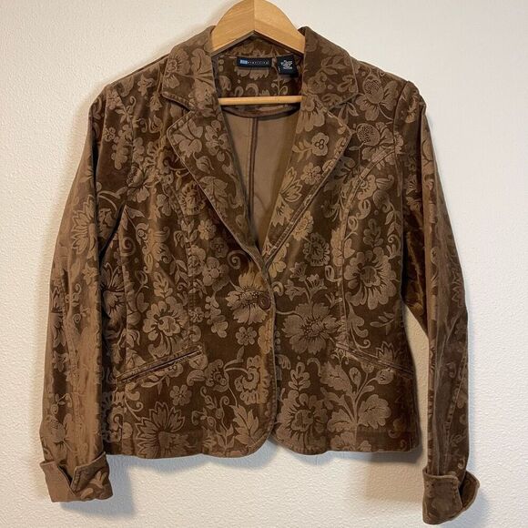 Vintage Brown Floral Velvet Blazer Size Petite Large - Picture 1 of 7